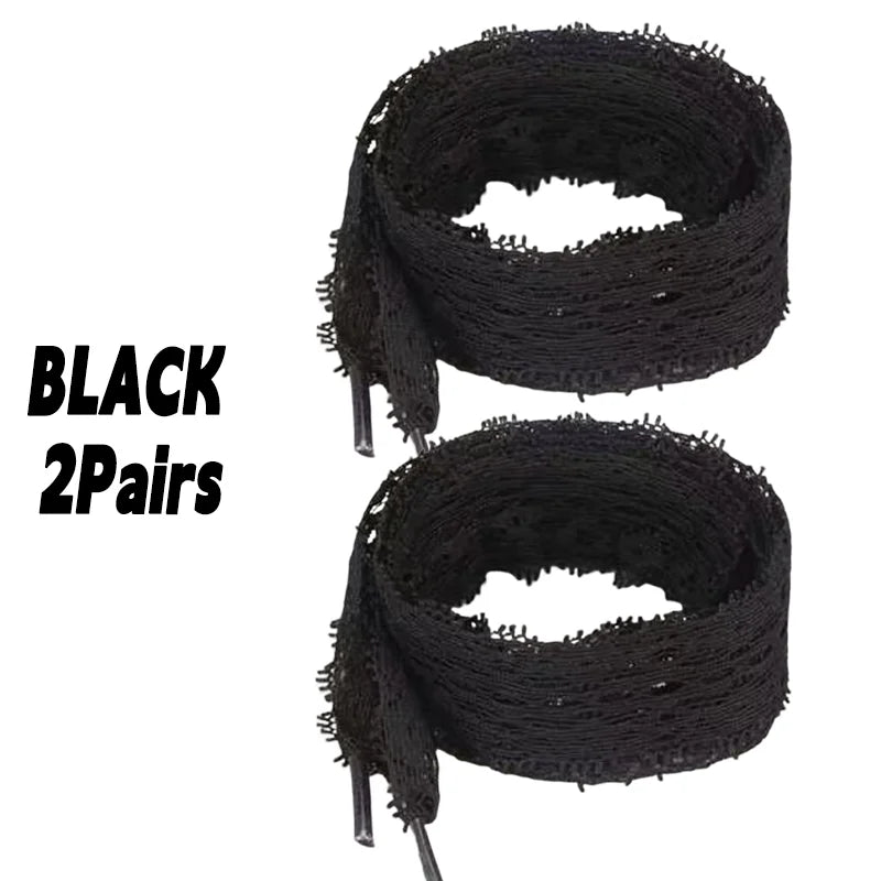 1/4Pairs Fancy Lace 3CM Wide Flat Shoelaces Sneakers Women Casual Shoes Black White Fashion Shoe Strings Replacement Accessories
