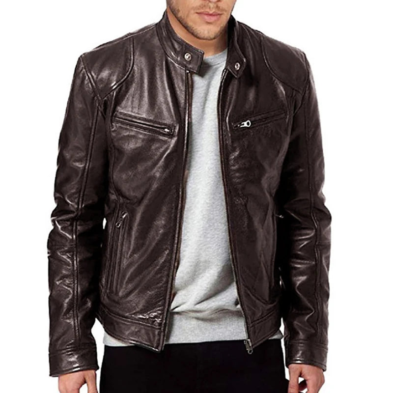 Motorcycle Leather Jackets Man Casual Fashion Motorcycle Coat Slim Fit Lapel PU Jackets Autumn Anti-wind Leather Coat Male