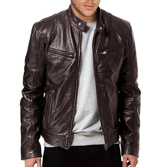 Motorcycle Leather Jackets Man Casual Fashion Motorcycle Coat Slim Fit Lapel PU Jackets Autumn Anti-wind Leather Coat Male