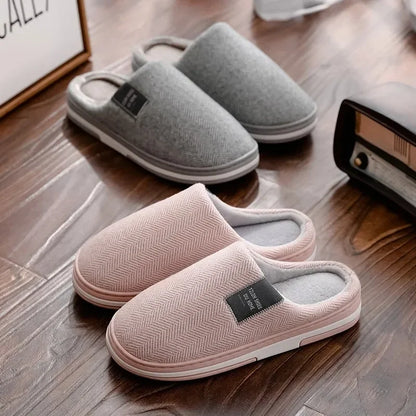 Men Slippers Winter Warm Cotton Slippers Men and Women Couples Flats Soft Non-slip Slides Home Indoor Slippers Large Size 40-51