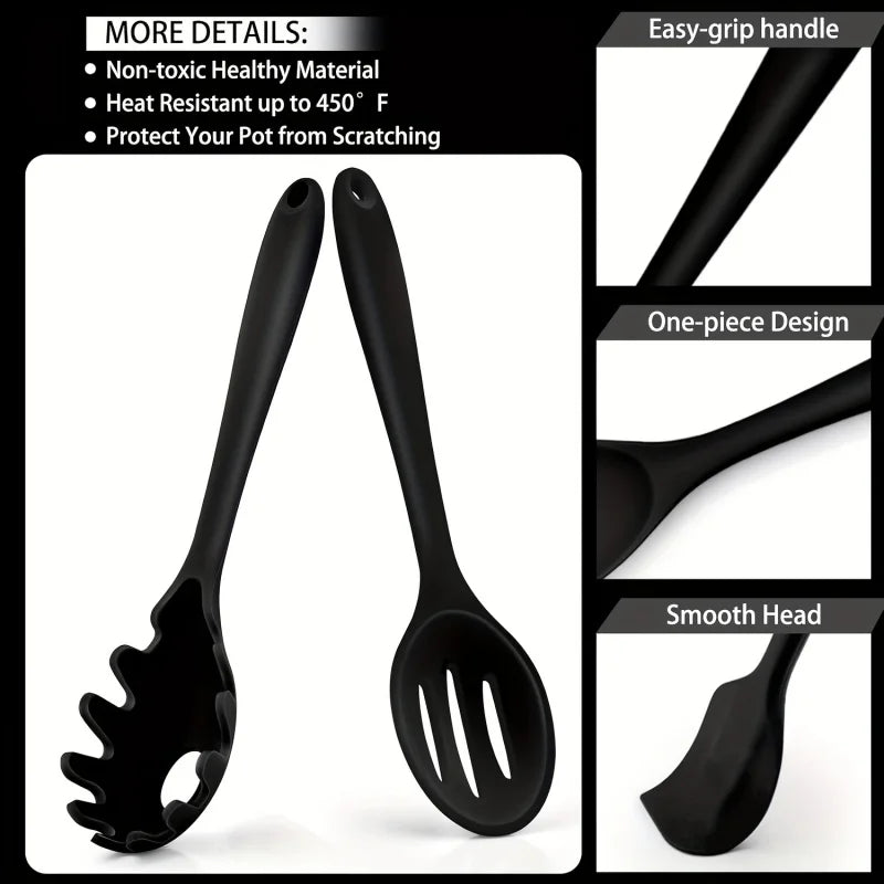 1 ‌ /7-Piece Silicone Kitchen Utensil Set - Non-Stick Spatula, Spoon, Skimmer, Pasta Clip & More for Cooking & Baking