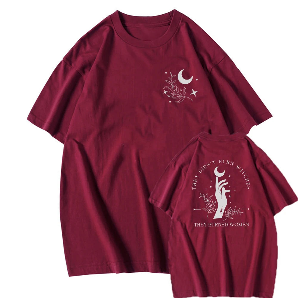 They Didn't Burn Witches They Burned Women Tshirt Front and Back Witchy Feminist Shirt Boho Celestial Tee Fall Short Sleeves Top