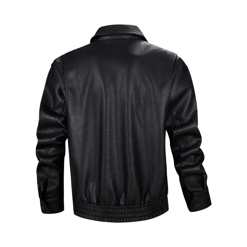 Men Trend Motorcycle Leather Jacket Bomber Pilot Retro Loose Pu Short Leather Jacket Autumn Winter New Lapel Big Pocket Coat