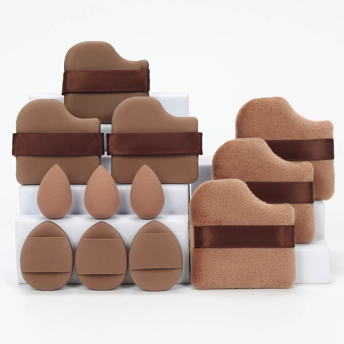 12-Piece All-Purpose Makeup Sponge Set, Made of 3 Loose Powder Puffs, 3 Mini Air Cushion Puffs, 3 Beauty Eggs and 3 Mini Beauty