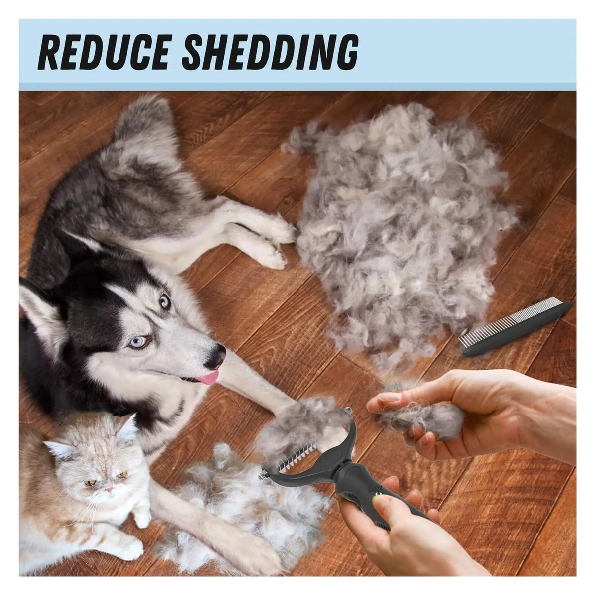 Pet grooming brush and metal comb combo, cat brush dog brush removal, undercoat rake, pet grooming supplies, long-haired pet