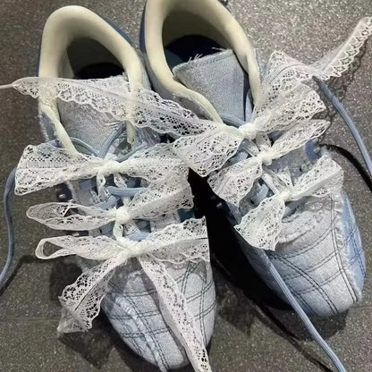 1/4Pairs Fancy Lace 3CM Wide Flat Shoelaces Sneakers Women Casual Shoes Black White Fashion Shoe Strings Replacement Accessories