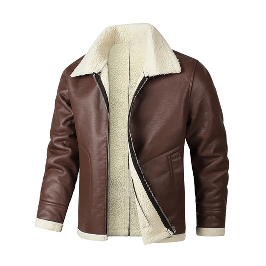 Men Autumn Oversized Leather Jacket Winter Men's Standing Collar with Plush and Thickened Business Leisure PU Washed Jacket