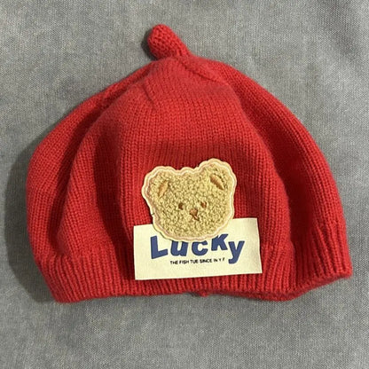 Flower Baby Beret Hat Winter Warm Knitted Beanie Cap for Infant Girls Korean Toddler Princess Artist Solid Color Painter Caps