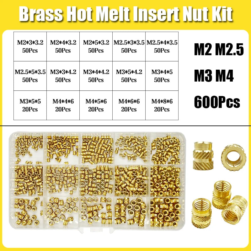 Brass Threaded Insert Nut Kit M2 M2.5 M3 M4 M5 M6 M8 Hot Melt Heat Knurled Embed Injection Copper Insertnut for 3D Print Plastic