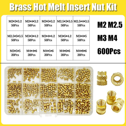 Brass Threaded Insert Nut Kit M2 M2.5 M3 M4 M5 M6 M8 Hot Melt Heat Knurled Embed Injection Copper Insertnut for 3D Print Plastic
