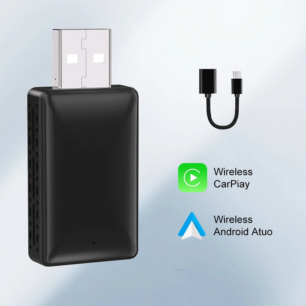 2-in-1 Wireless CarPlay Adapter for iPhone and Android Auto USB Adapter 5.8GHz WiFi automatic connection wired to wireless
