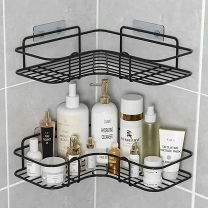 Basket Organizer Bathroom Corner Triangle Shelf Wall Mounted Storage Shelves Shampoo Holder Cosmetic Rack Iron Shower Drain