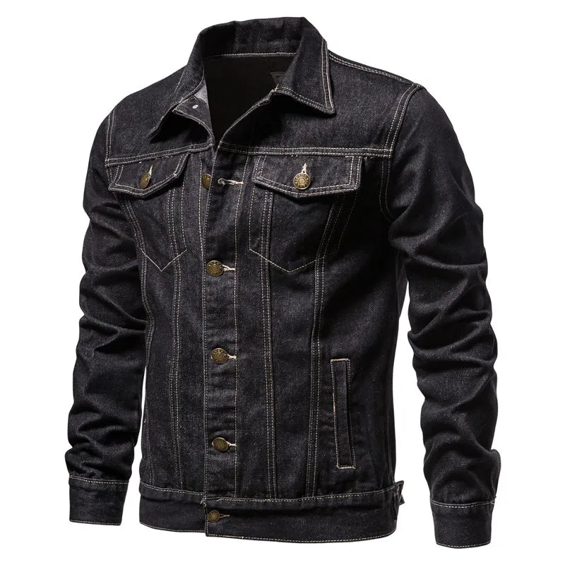Autumn Men Solid Denim Jackets Fashion Motorcycle Vintage Jeans Jackets Hommes Slim Fit Cotton Casual Black Blue Coats