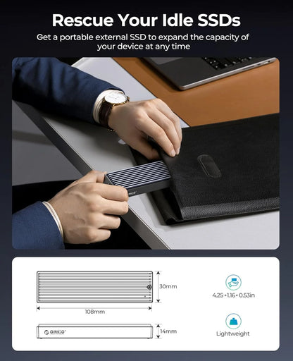 ORICO M.2 NVMe SSD Enclosure, USB 3.1 Gen 2 (10 Gbps) PCIe External Adapter NVMe Case for 2230/2242/2260/2280 M.2 SSD up to 8TB