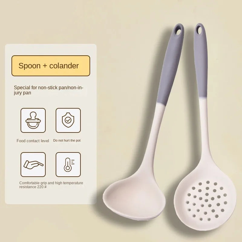 Dual Color Spatula Set Silicone Long Handle Kitchen Utensil Set Soup Spoon Heat-resistant Cooking Tool