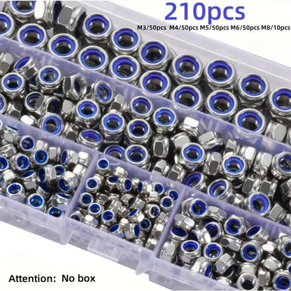 210/150pcs Stainless Steel Hex Lock Nuts, Anti-Slip Self-Locking M3-M8/M4-M6 Assortment for Industrial/Construction/Automotive