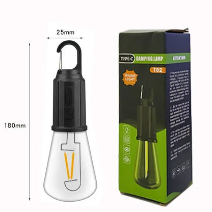Vintage Solar & USB Rechargeable Camping Lantern LED Retro Tungsten Lamp Multifunctional Atmosphere Tent Light Bulb for Outdoor