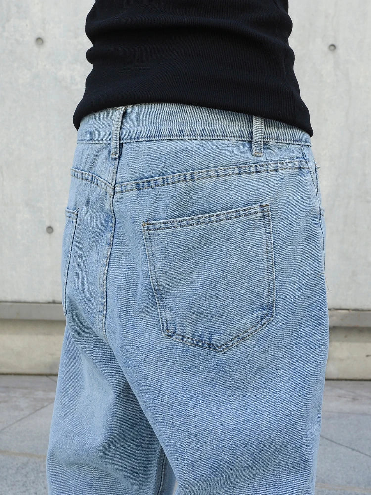 Spring Autumn Men Baggy Jeans Oversize Straight Loose Casual Denim Trousers Solid Color Streetwear Fashion Y2k Wide Leg Pants