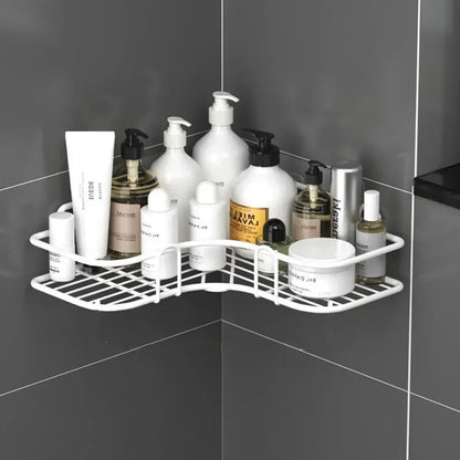 Basket Organizer Bathroom Corner Triangle Shelf Wall Mounted Storage Shelves Shampoo Holder Cosmetic Rack Iron Shower Drain