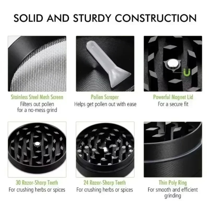 Spice Grinder 4 Piece Grinder Includes Stainless Steel Screen,Pollen Scraper Grass Tobacco Grinder Smoking Cigarette Accessories
