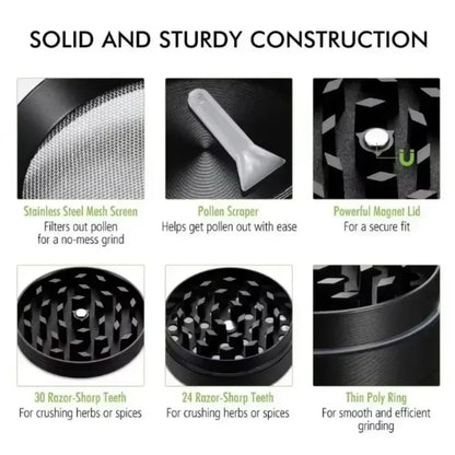 Spice Grinder 4 Piece Grinder Includes Stainless Steel Screen,Pollen Scraper Grass Tobacco Grinder Smoking Cigarette Accessories
