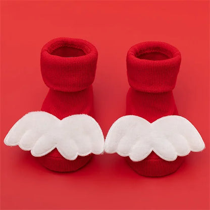 Baby Boys Girls Christmas Red Socks Spring Autumn Winter Anti Slip Cotton Soft Cartoon Floor Sock with Santa Claus Snowman Decor