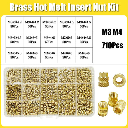 Brass Threaded Insert Nut Kit M2 M2.5 M3 M4 M5 M6 M8 Hot Melt Heat Knurled Embed Injection Copper Insertnut for 3D Print Plastic