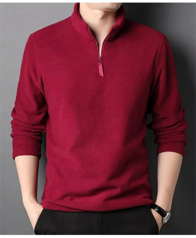 Autumn Winter New Warm Polo Shirts Men's Lamb Wool Sweatshirt Standing Neck Half Zip Long Sleeve Fashion Versatile Men Tees Tops
