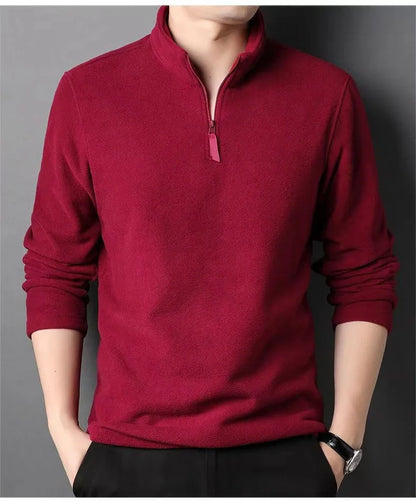 Autumn Winter New Warm Polo Shirts Men's Lamb Wool Sweatshirt Standing Neck Half Zip Long Sleeve Fashion Versatile Men Tees Tops