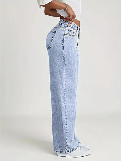 New American Fashion Women's Loose Casual Wide Leg Straight Denim Jeans Baggy Streetwear Pants All Season Trousers
