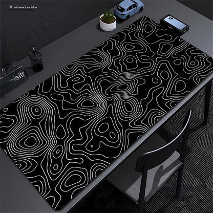 CIFBUY Large Gaming Mouse Pad Black White Strata Abstract Design Non-Slip Office Desk Mat Lock Stitched Edge for Computer Keyboa