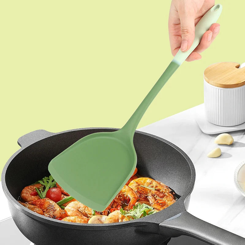 6-Piece Silicone Kitchen Utensil Set: Chinese Spatula, Soup Ladle, Slotted Turner, Pasta Spoon, Salad & Honey Scrapers for Non-S