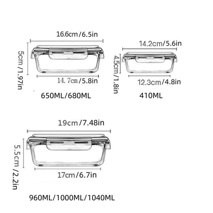 Lunch Box Glass Food Storage Containers with Lids Meal Prep Containers Glass Fresh-Keeping Box Airtight Lunch Boxes Bento Boxes