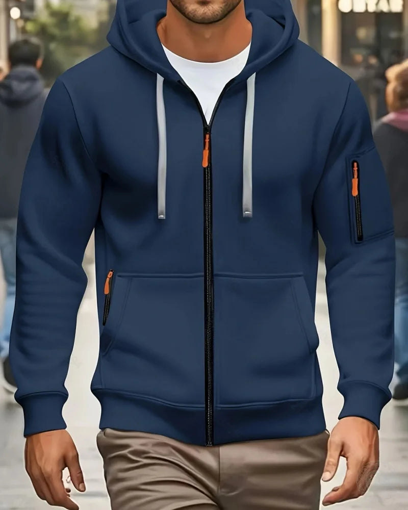 Casual top men's autumn and winter sportswear solid color men's top - fashionable sports solid color hoodie