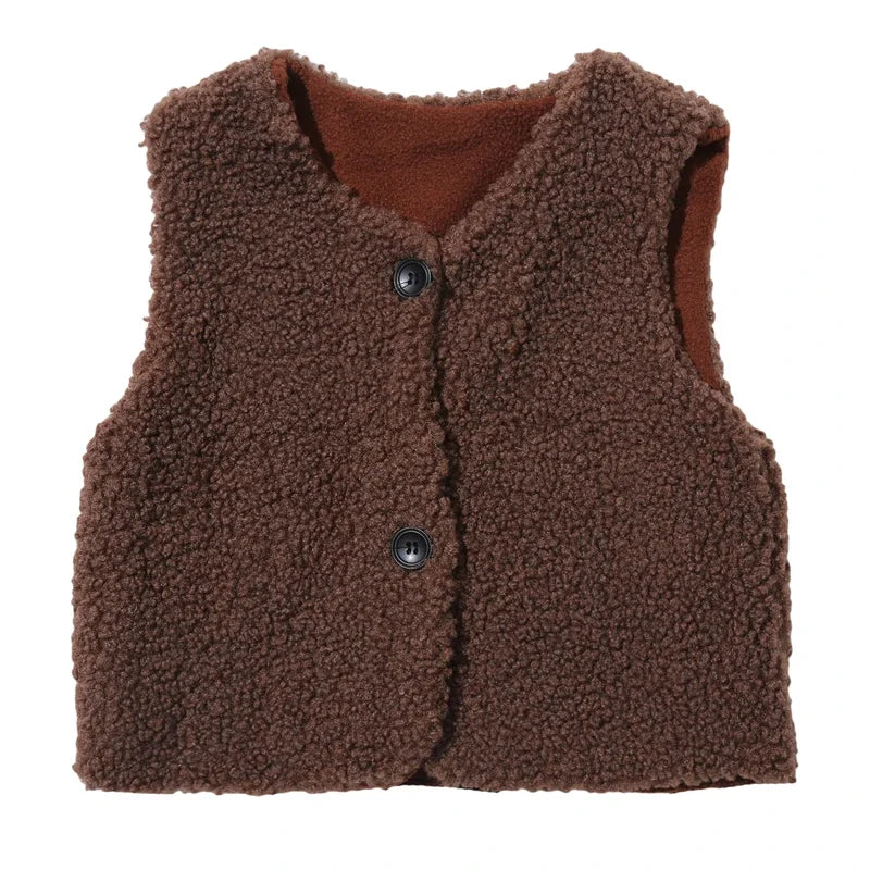 Autumn Winter Baby Plus Velvet Waistcoat Girls Boys Plush Vest Single Breasted V Neck Child Warm Fashion Warm Teddy Hair Coat