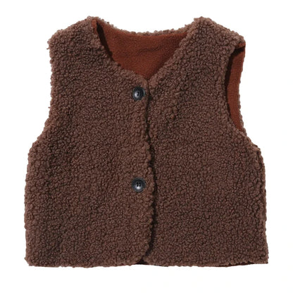 Autumn Winter Baby Plus Velvet Waistcoat Girls Boys Plush Vest Single Breasted V Neck Child Warm Fashion Warm Teddy Hair Coat