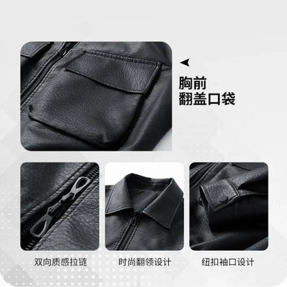 Men Trend Motorcycle Leather Jacket Bomber Pilot Retro Loose Pu Short Leather Jacket Autumn Winter New Lapel Big Pocket Coat