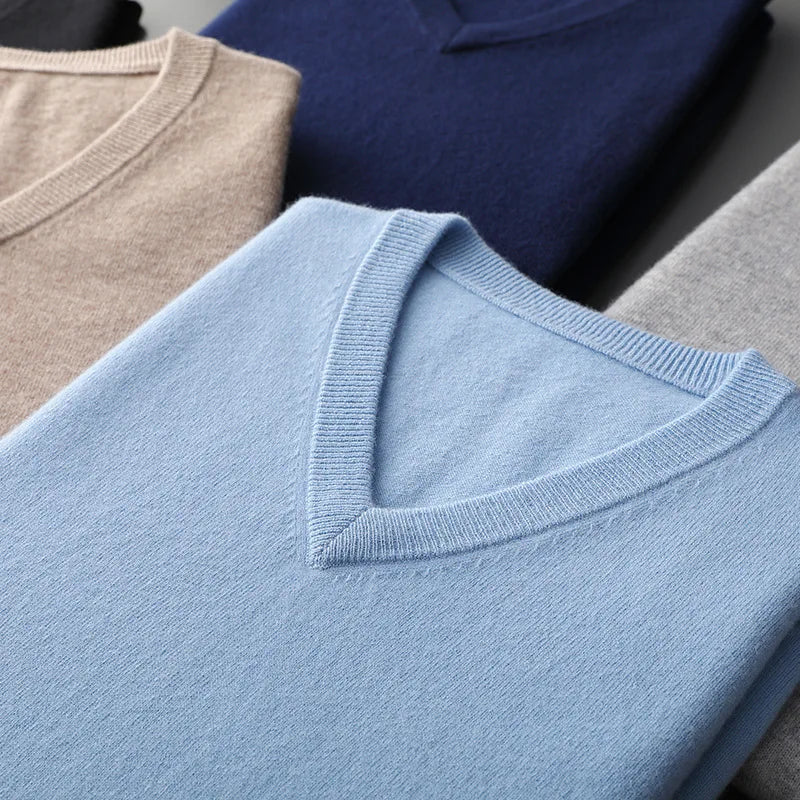 Cashmere Cotton Blend Classic V-neck Knitted Sweater Men Pullover 2024 Autumn Winter Soft Warm Business Casual Jumper pull homme