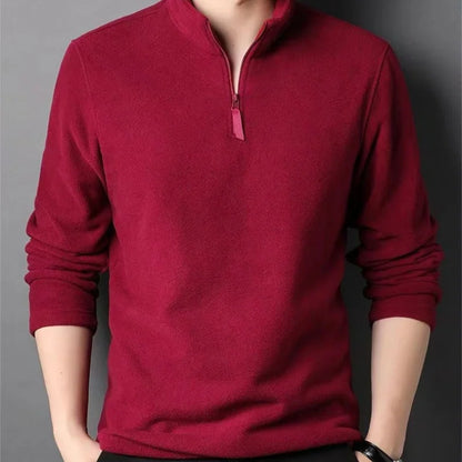 Autumn Winter New Warm Polo Shirts Men's Lamb Wool Sweatshirt Standing Neck Half Zip Long Sleeve Fashion Versatile Men Tees Tops