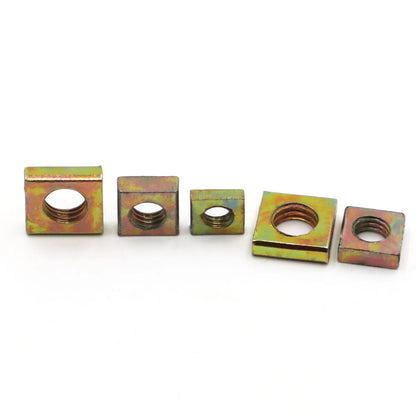 50Pcs DIN562 M3 M4 M5 M6 Color Zinc Plated Square Nuts Without Bevel Block Square Quadrangle Galvanized Pressed Nuts