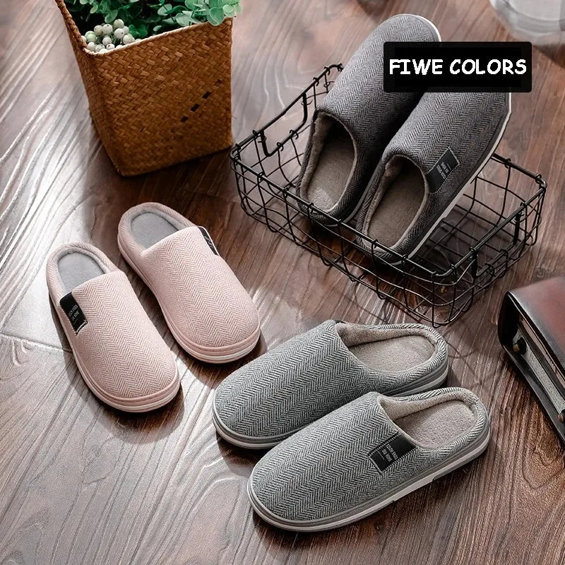 Men Slippers Winter Warm Cotton Slippers Men and Women Couples Flats Soft Non-slip Slides Home Indoor Slippers Large Size 40-51