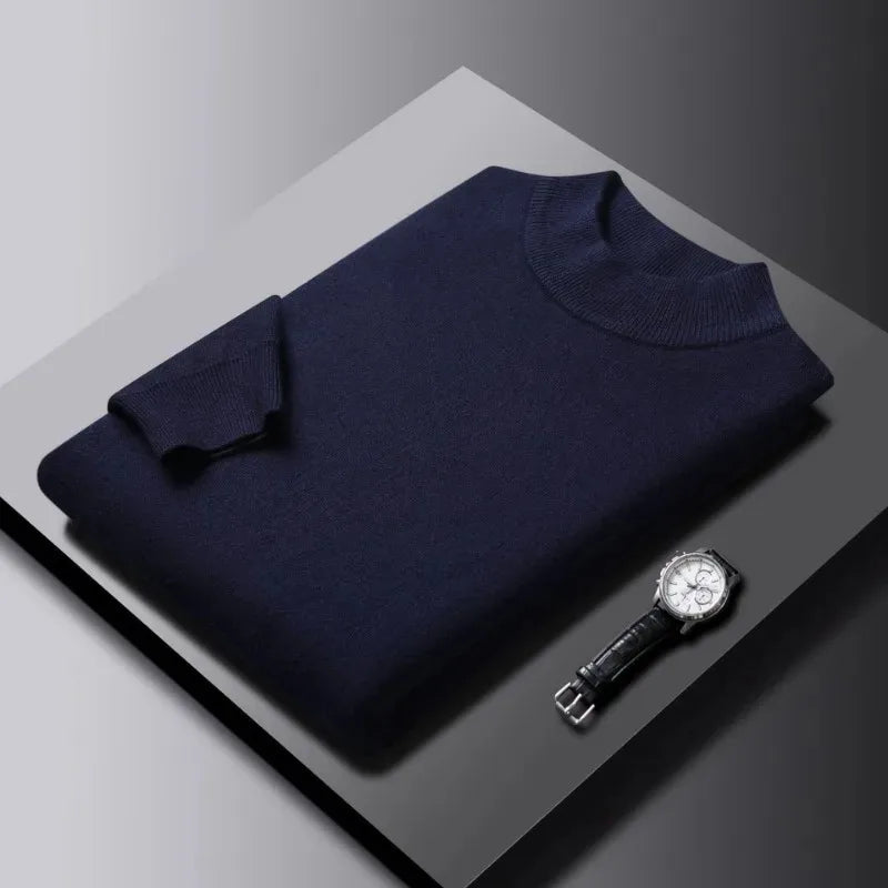 New Men's Solid Color Pullover Sweaters Half Turtleneck Long Sleeve Solid Color Breathable Streetwear Autumn Knitted Sweater Men