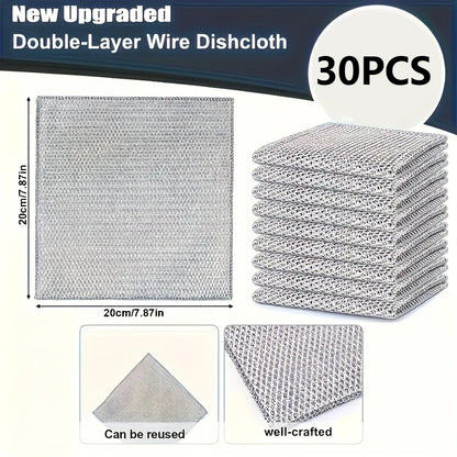 Thickened Steel Wire Cleaning Cloth Non-Scratch Double-layer Iron Microfiber Mesh Dishrag Washing Pot Rags Kitchen Towel