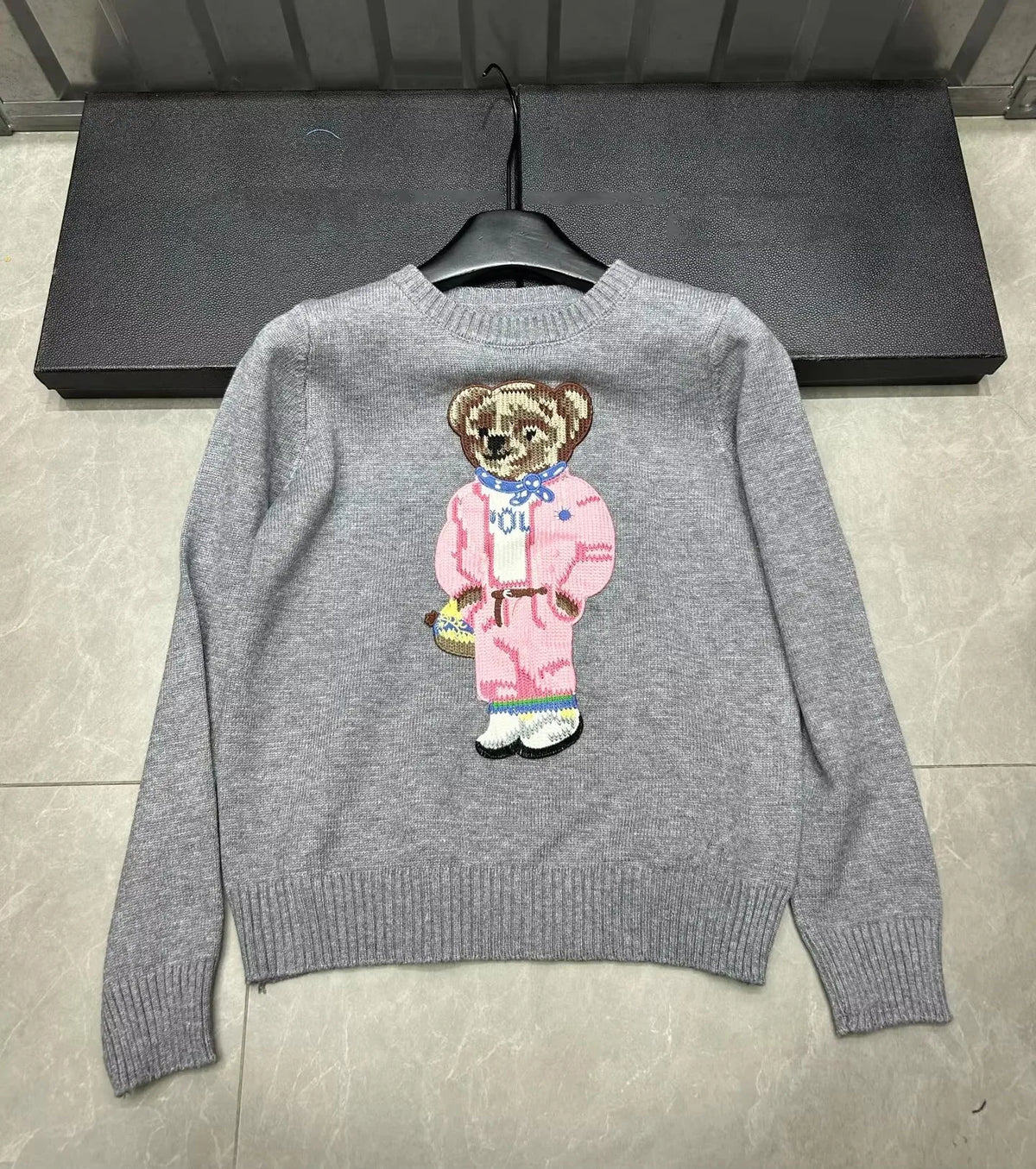 Cartoon Pink Bear Pullover Sweater Fall/Winter New Fashion Casual Long Sleeve Embroidery Knitted Tops For Women