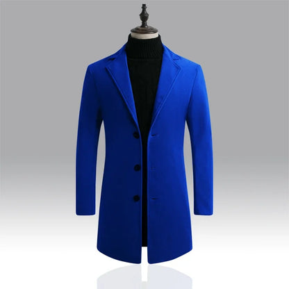 Spring Autumn New Long Cotton Coat New Wool Blend Pure Color Casual Business Fashion Men's Clothing Slim Windbreaker Jacket