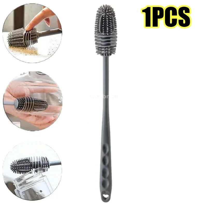 Silicone Milk Bottle Brush Cup Scrubber Glass Cleaner Kitchen Cleaning Tool Long Handle Drink Bottle Glass Cup Cleaning Brush