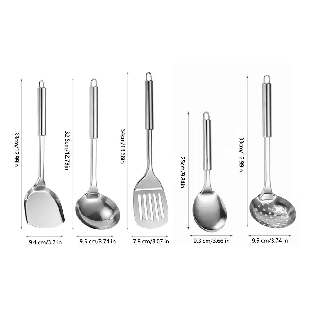 5PCS/SET 304 Stainless Steel Practical Spatula Kitchen Utensil Set Cooking Tool Slotted Turner Rice Spoon Ladle Cooking Tools