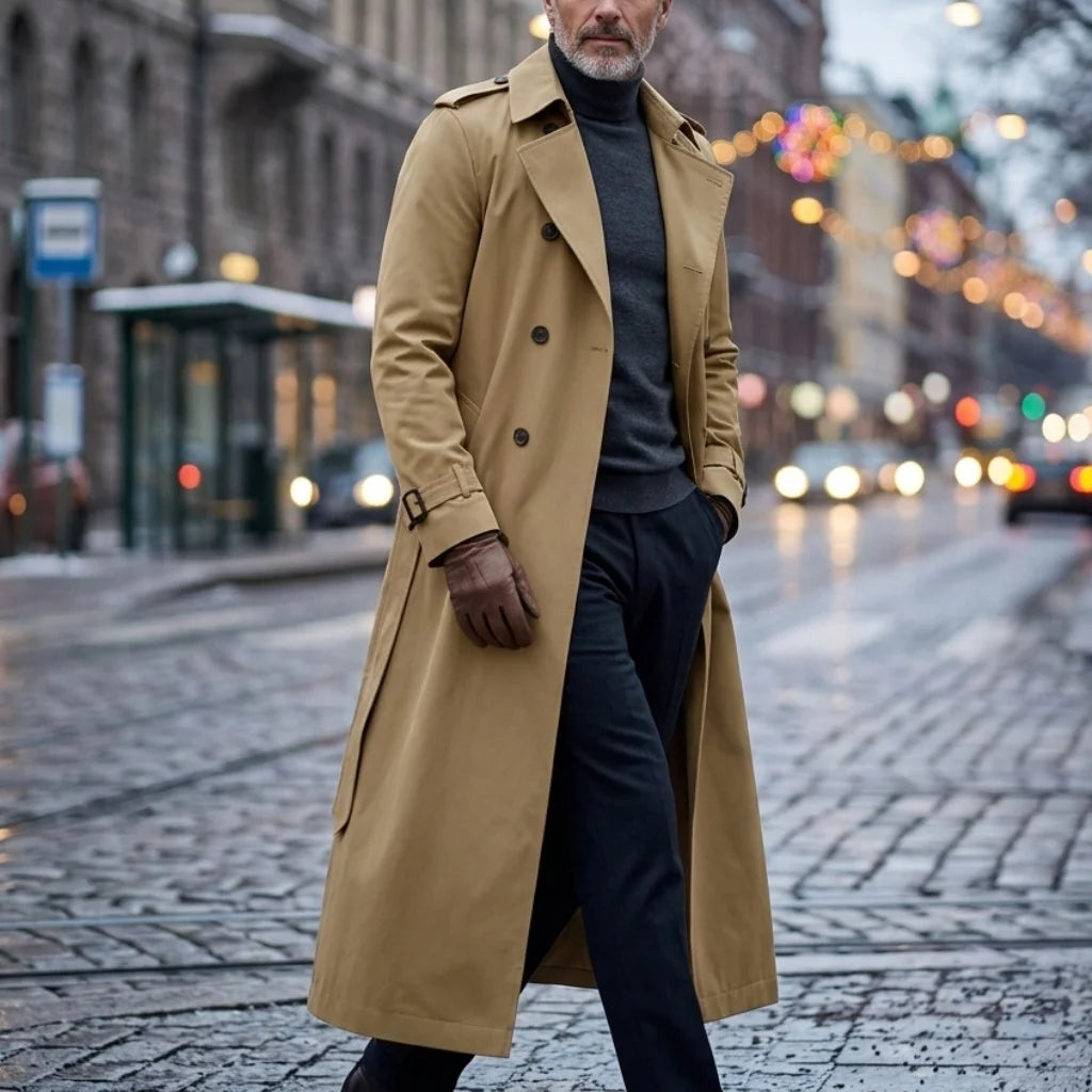 New Men's Trench Autumn Super Long Windbreaker - Double-Breasted with Belt | Thin & Loose Streetwear Casual Long Jackets for Man