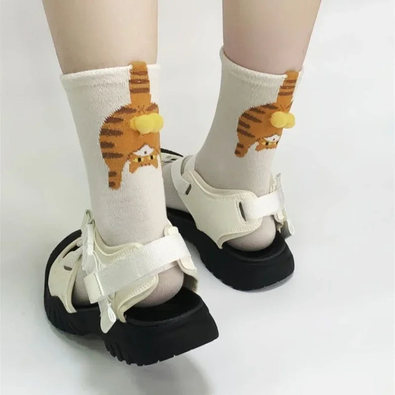 Couple Cat Egg Socks 3D Funny Mid Tube Winter Warm Matching Wear for Lovers Halloween Christmas Gift Cozy Novelty Style