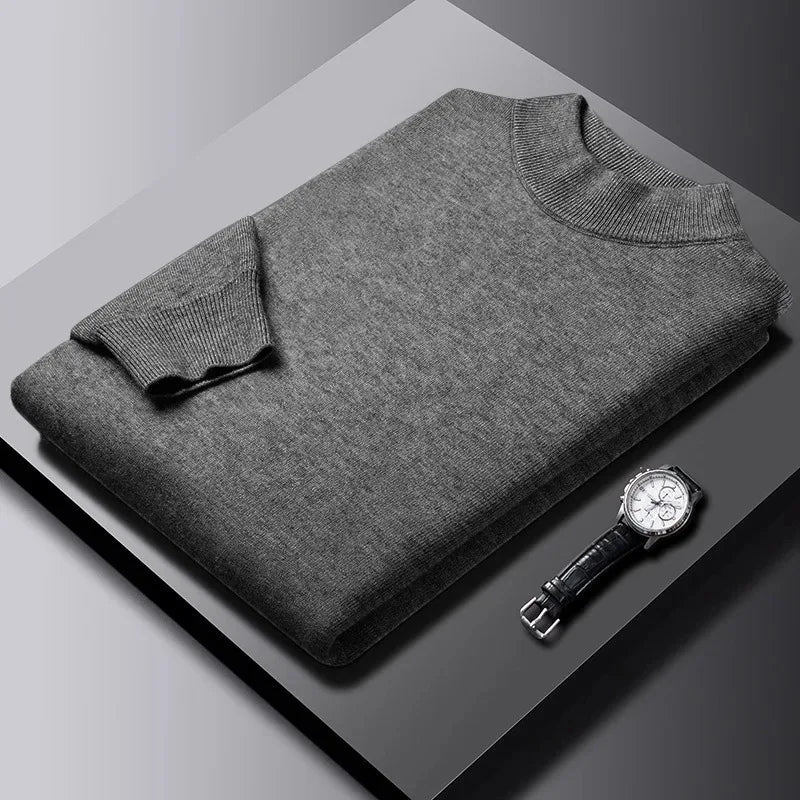 New Men's Solid Color Pullover Sweaters Half Turtleneck Long Sleeve Solid Color Breathable Streetwear Autumn Knitted Sweater Men